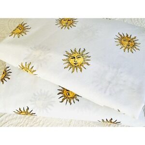 Vintage Celestial Y2K Sun Sheet Set Full Fitted Flat 1990s Whimsigoth White Gold